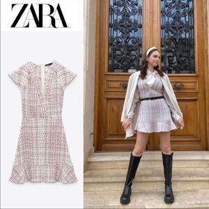 Zara TEXTURED WEAVE DRESS WITH RUFFLE Size Small